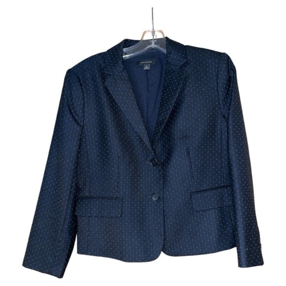Ann Taylor Womens Wool Blend Suit Jacket Blazer Black White Stripe Size 10